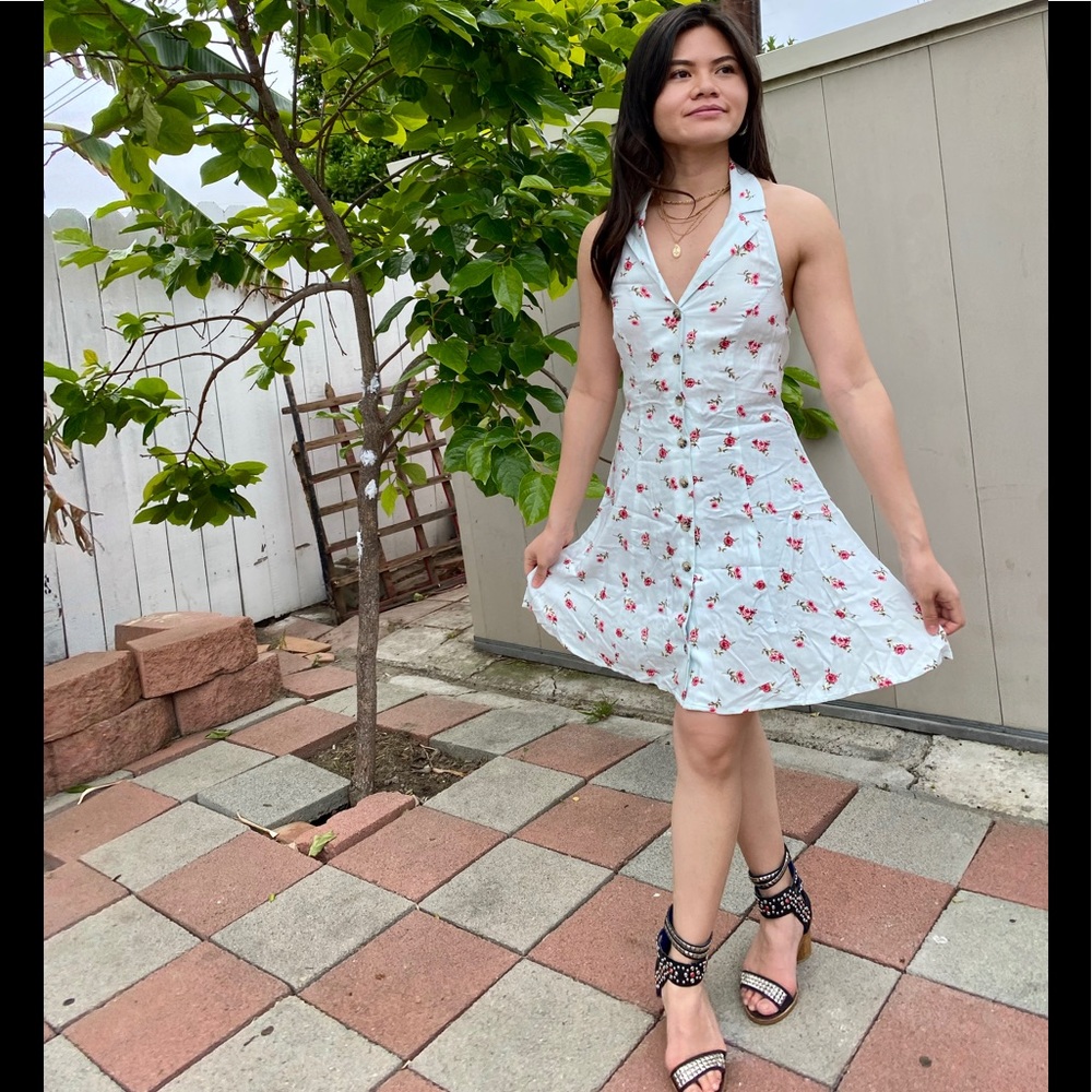 floral collar halter neck dress